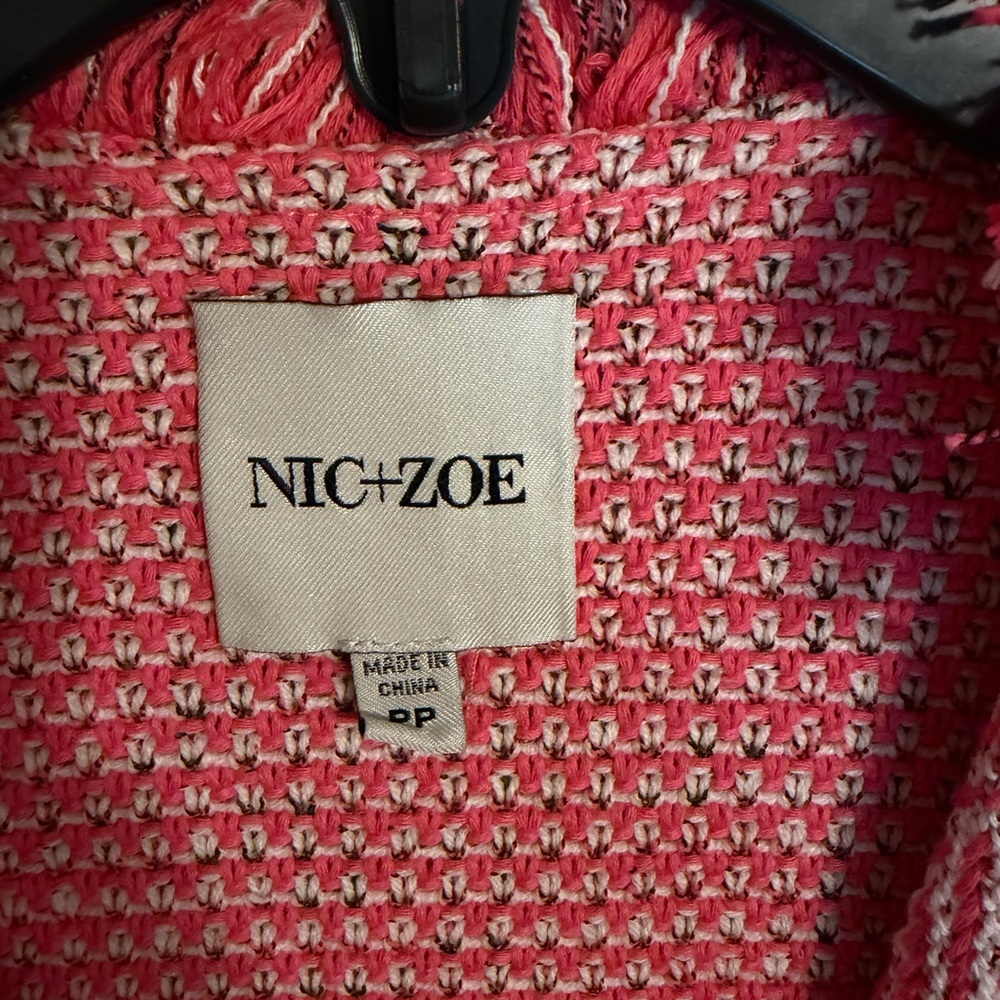 NWOT $198 NIC+ZOE Pink Tweed Fringe Knit Open Front Jacket. Size Small Petite - Picture 5 of 11